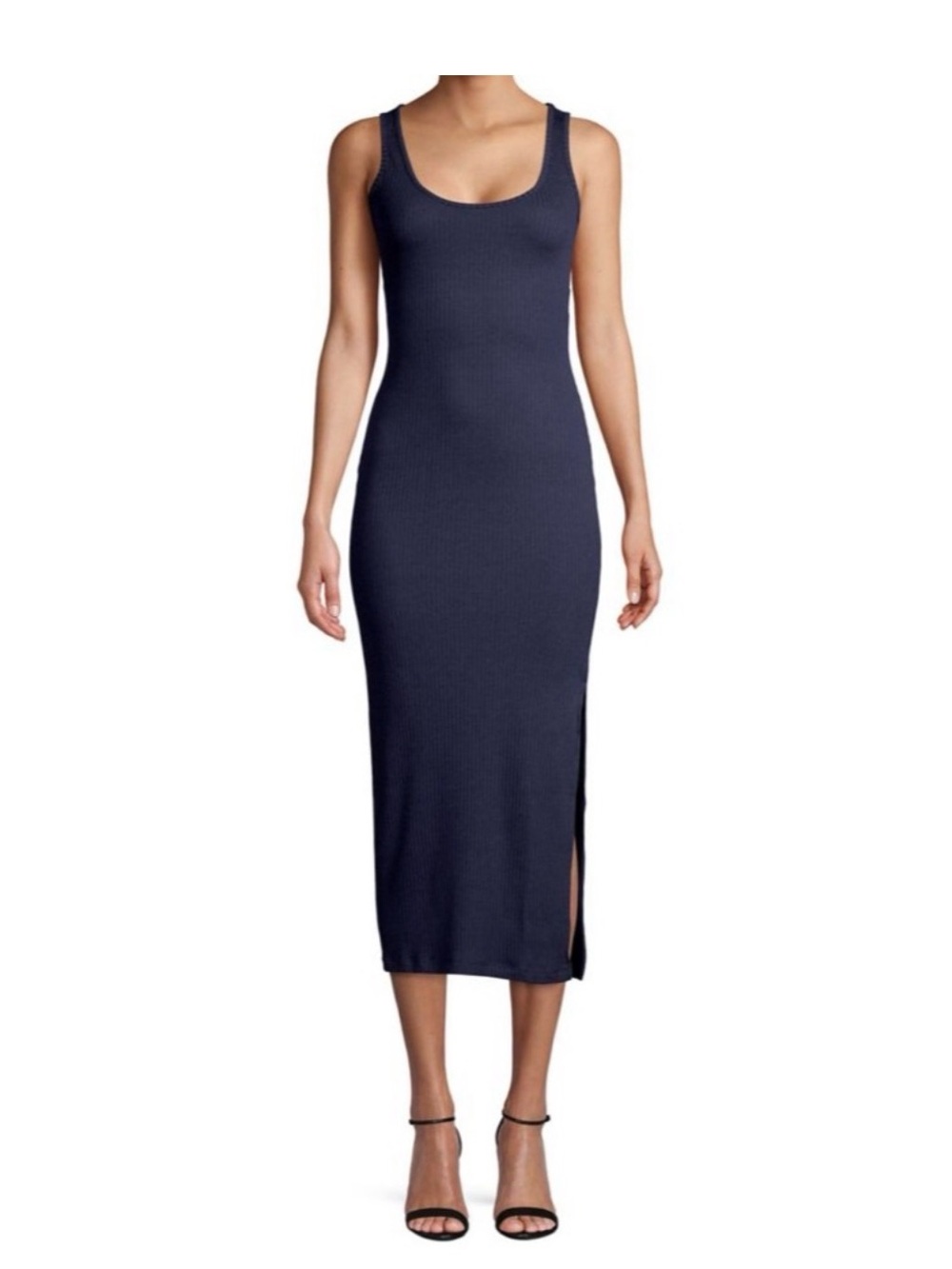 French Connection Navy Ribbed Tank Midi Dress